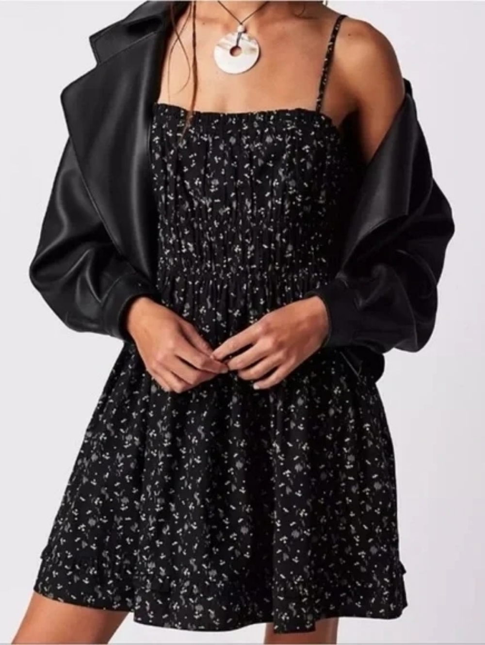 Fee People Gabby Ditzy Dress Black Floral Smocked Sundress